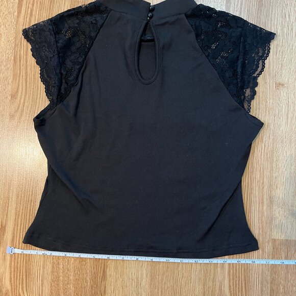 Cider Black Mock-Neck Short Lace Sleeve Tee - Picture 8 of 9
